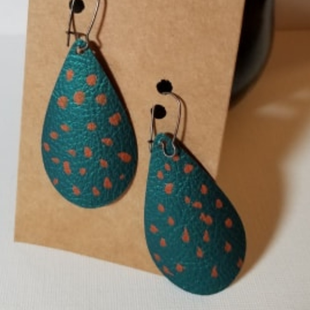 Pleather Drop 2 Earrings Handmade Hand Painted 11$
